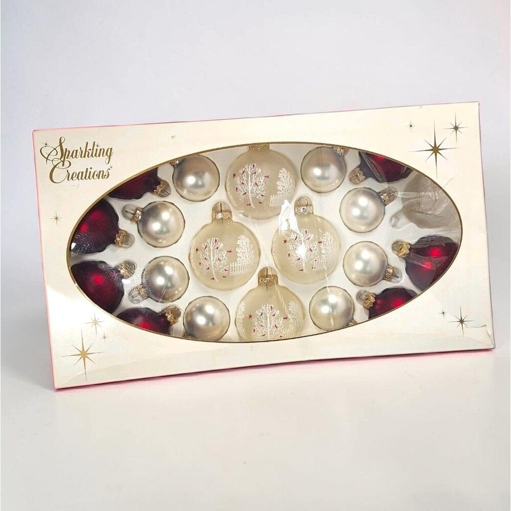 Sparkling Creations Cardinal Frosted Glass Christmas Ornament Set Of 19 Vintage
